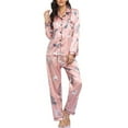 thumbnail image 2 of JGTDBPO Two Piece Pajama Set For Women Long Sleeve Sleepwear Soft Button Down Loungewear Pjs Set Nightwear With Long Pants Silk Satin Long Pajama For Women, 2 of 6