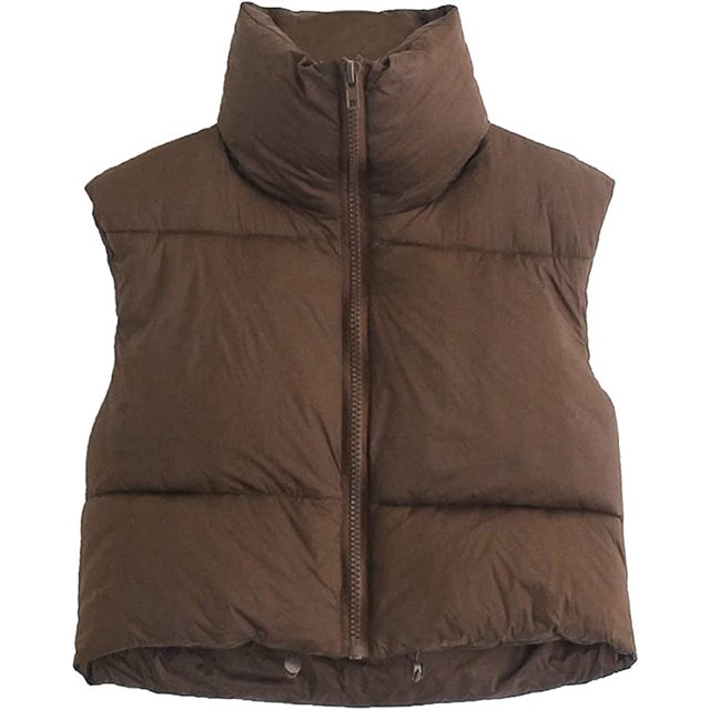 LinYooLi Gilet Court pour Femmes avec Col Montant Gilet Léger Rembourré à Fermeture Éclair 2022