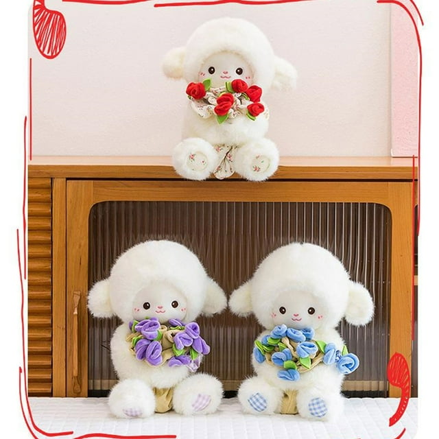 Adorable Wool Doll Toy Lamb With Rose Cap - Magnetic Hand - Flower Transforms Into Flower Hat