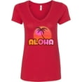 thumbnail image 3 of Inktastic Pink Aloha Palm Women's V-Neck T-Shirt, 3 of 5