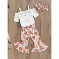 thumbnail image 2 of Suealasg Baby Girl Clothes 3 6 12 18 24 Months Off Shoulder Short Sleeve Romper + Flare Pants + Headband Set 3Pcs Newborn Girls Summer Outfits, 2 of 5