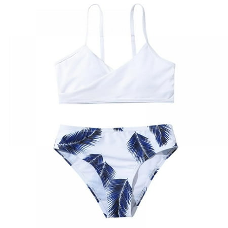 

Teen Girls Swimsuits Two-Piece Swimsuit V-Neck Bikini Swimsuit Solid Color Adjustable Shoulder Straps Sport Bikini
