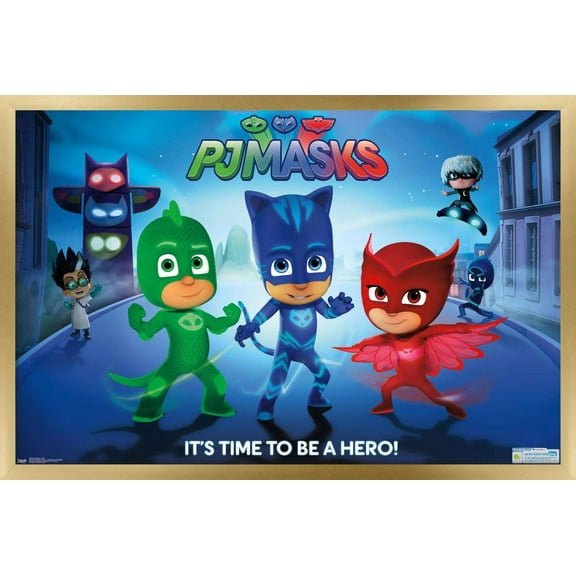PJ Masks - Its Time To Be A Hero Wall Poster, 14.725" x 22.375", Framed