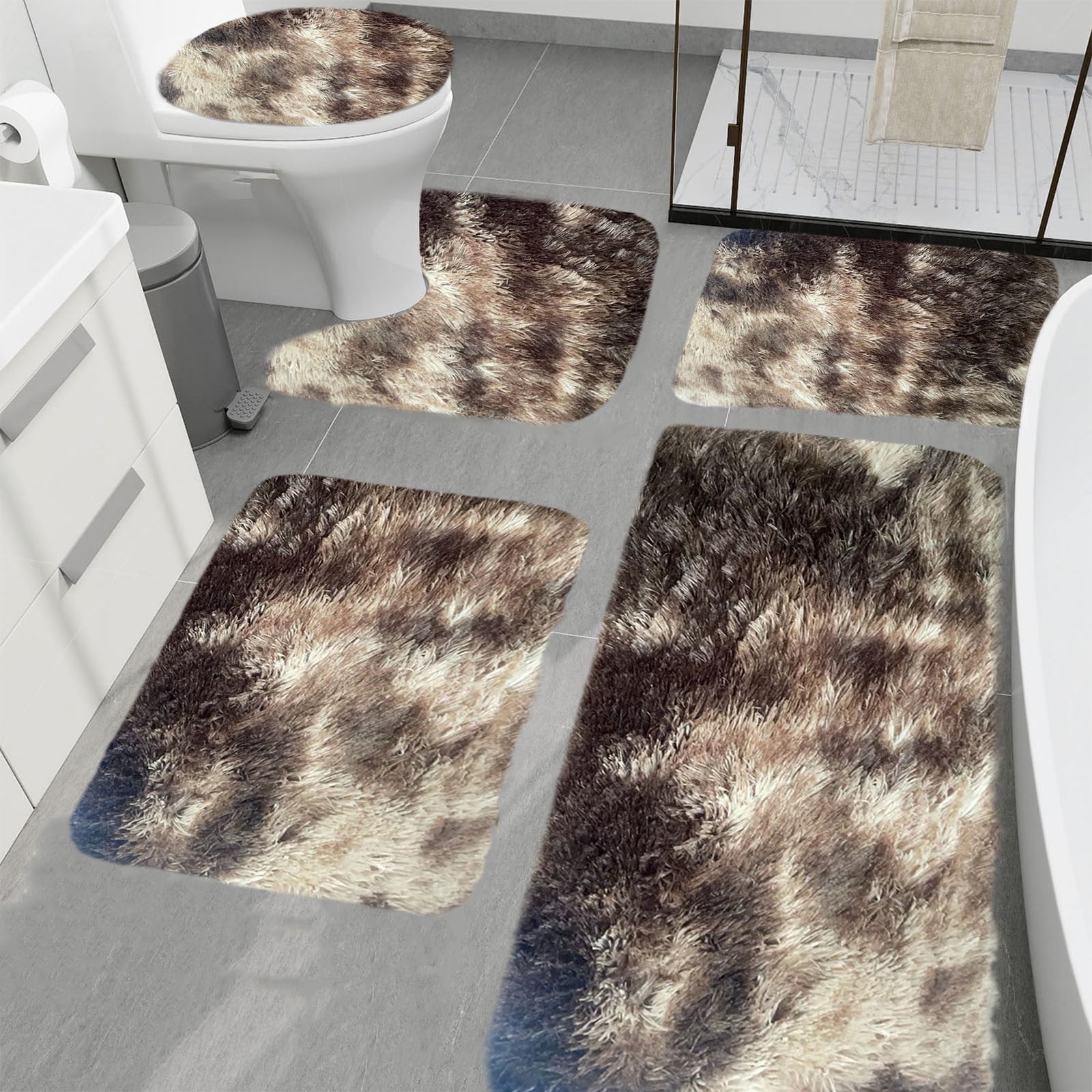 VOTRUDI 5 Piece Mixed Colors Bath Mats Clearance,Brown No Slip Memory Foam Bathroom Rugs and Mats Washable Set of 5,Shag Bath Rug for Bathroom Floor