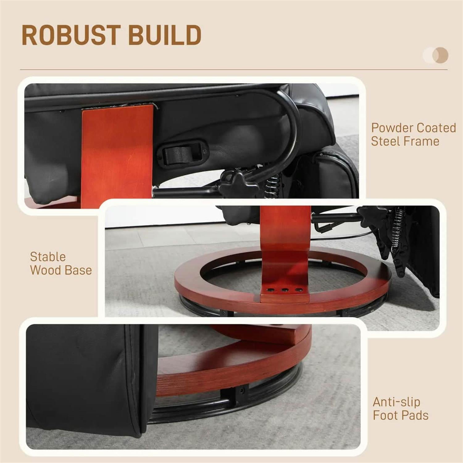 Demi Bonn 40" Modern RV Recliner, High-Quality PU Leather Swivel Armchair with Footrest for Living Room, Black