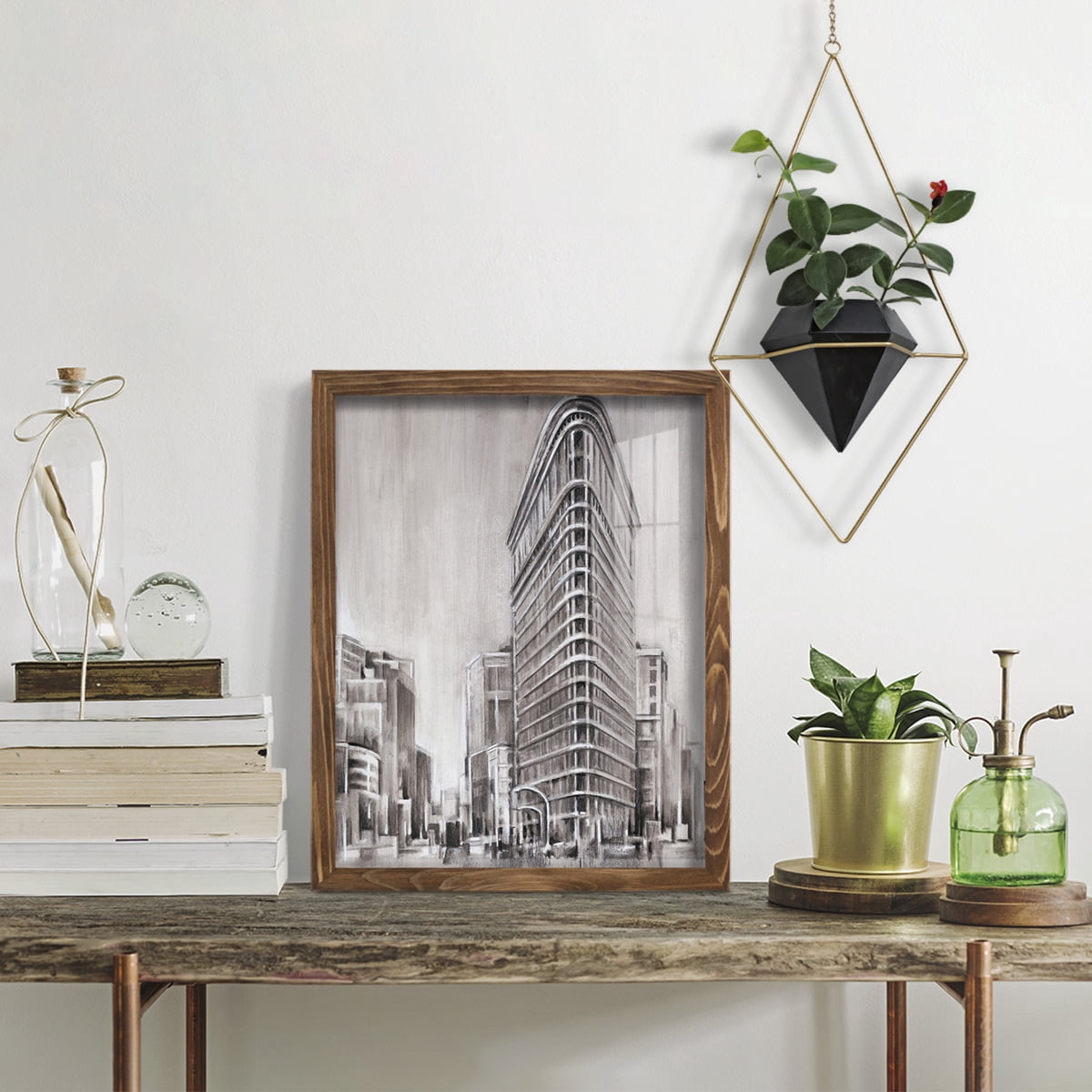 Art Deco Cityscape II -Framed Print w/glass-Walnut