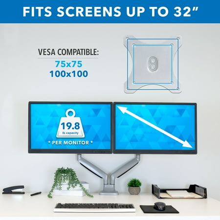Mount-It! - Full Motion Dual Monitor Desk Mount With Gas Spring Arms - Silver