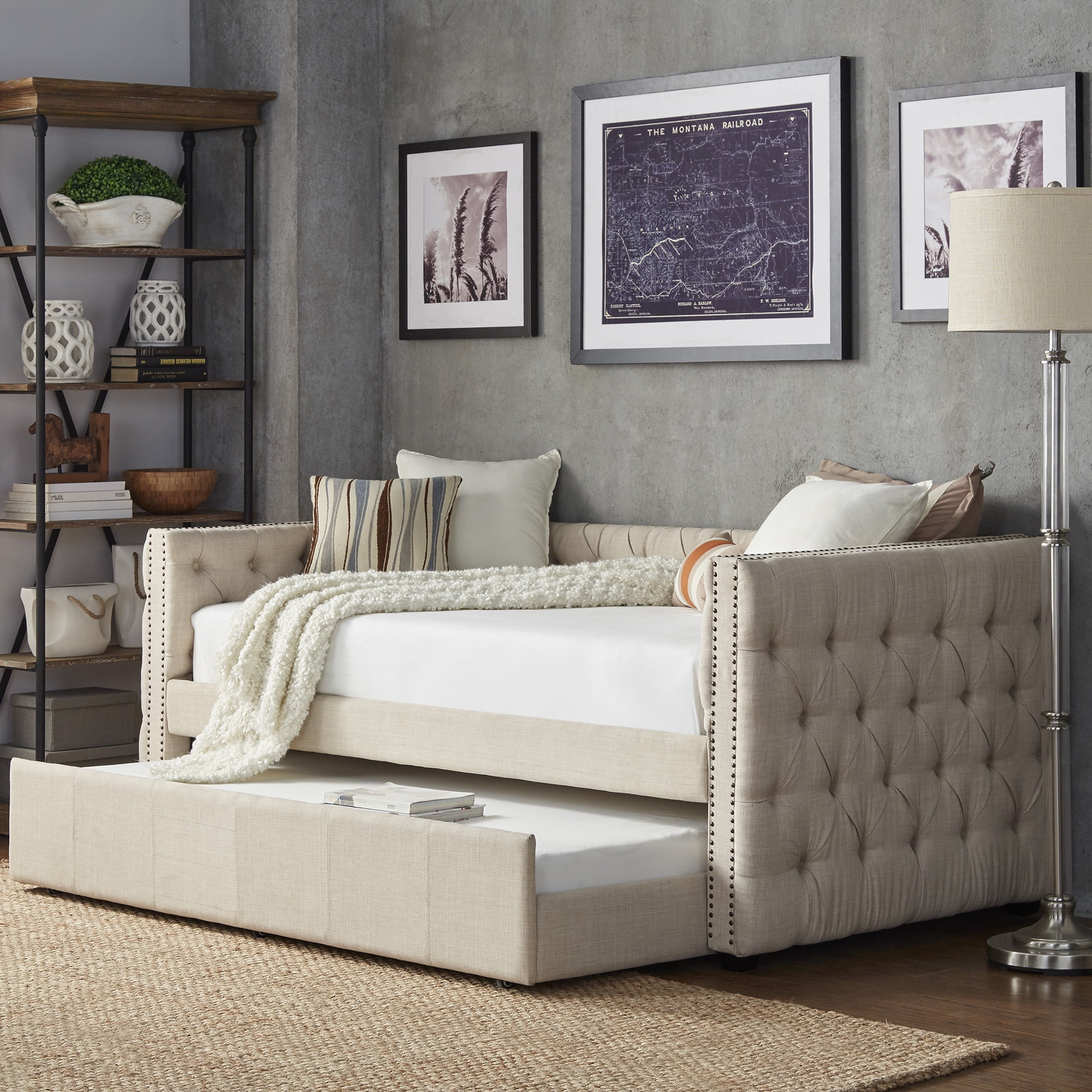 Weston Home Kenswick Tufted Upholstered Twin Daybed with Trundle, Beige