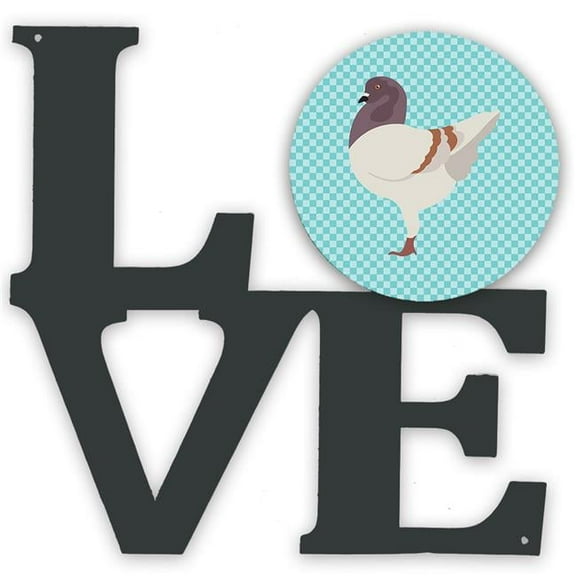 11.5 x 11.75 in. German Modena Pigeon Blue Check Metal Artwork Love Wall Decor