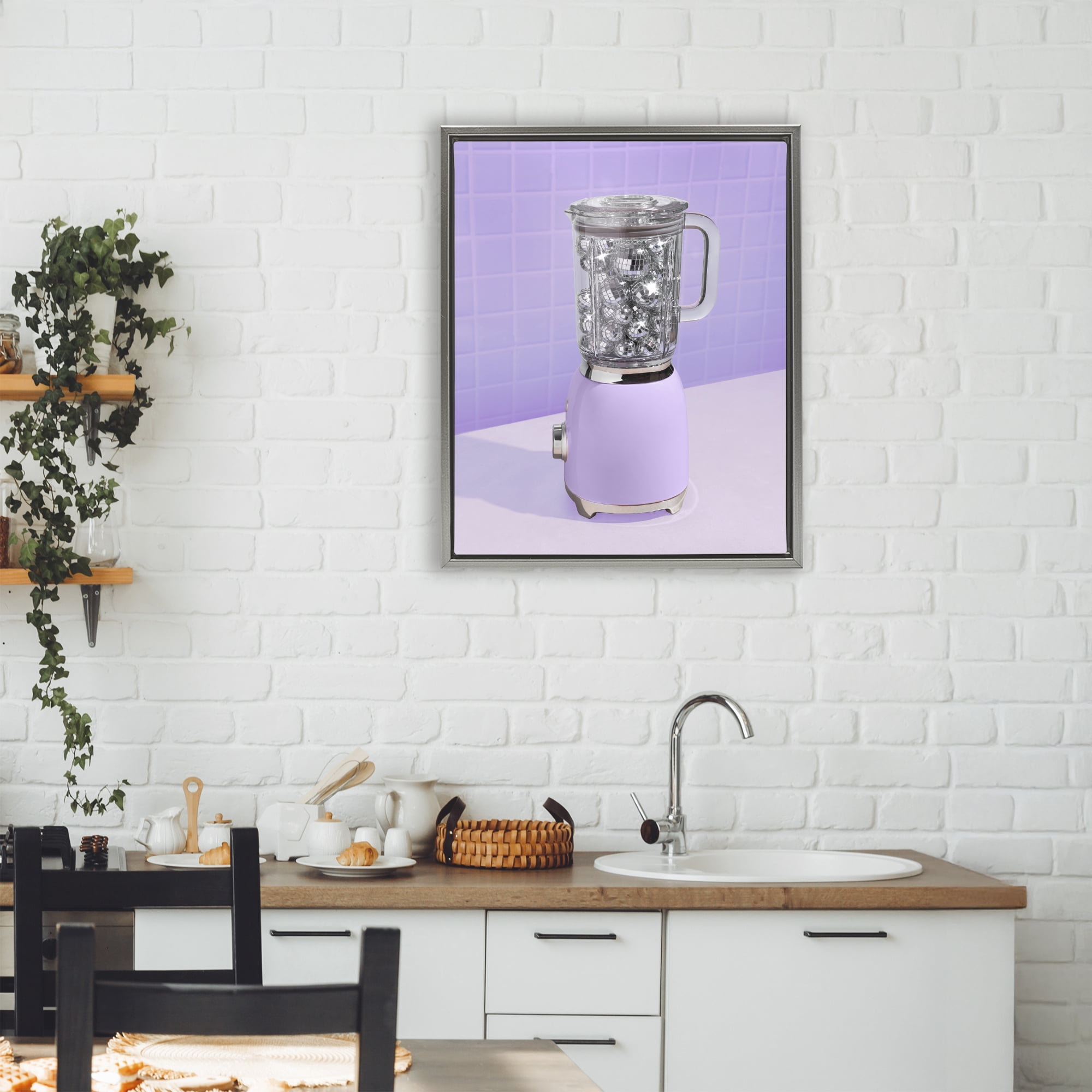 Stupell Industries Disco Drink Blender over Purple Gray Framed Floater Canvas Wall Art, design by LISH Creative
