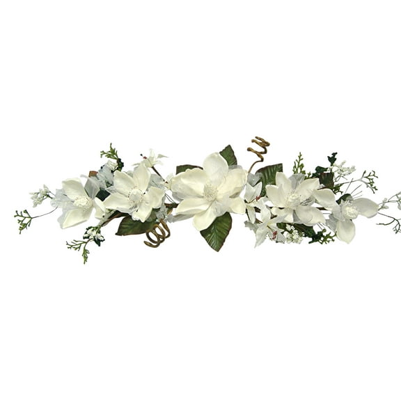 Off-White Magnolia Crinkle Lace 36in Artificial Polysilk Fake Flower Hand Wrapped Swag for Craft Garden Outdoor Bouquet Arrangement Ceremony Wedding Arch Floral Wall Aisle Decor (Off-White, Set of 2)