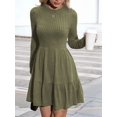 thumbnail image 3 of Katigan Womens Long Sleeve Fall Dresses with Flowy Casual Ribbed Knit Crew Neck Knee Length Sweater Dress Army Green M, 3 of 6
