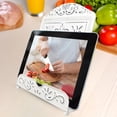 thumbnail image 5 of White Metal Recipe Book Stand – Ornate Floral Cookbook Holder, Vintage Distressed Decorative Easel for Kitchen Counter, Farmhouse Decor, Perfect Gift for Moms, Chefs, and Cooking Enthusiasts, 5 of 5