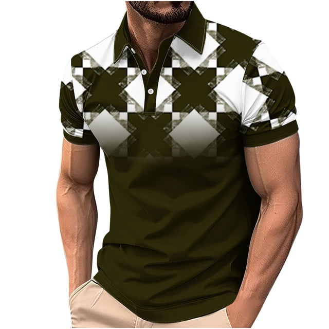 Camisa Casual Impresa de los Hombres, Top de Solapa de Manga Corta en Tela de Malla Ligera para Uso Al Aire Libre Y Diario, Blusa de Suéter Elegante