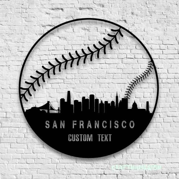 Craftnamesign Custom San Francisco Skyline Baseball Metal Sign LED Light, Softball Player Name Sign