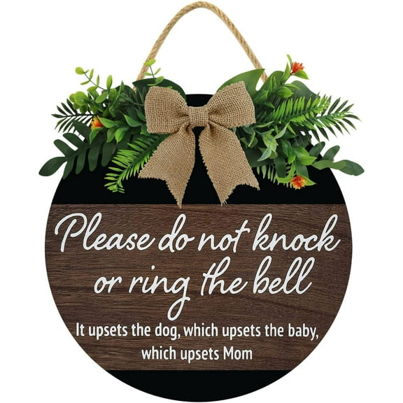 Eveokoki 12" Sleeping Baby Protective Dogs Plsease Do Not Knock or Ring the Doorbell Round Wooden Door Hanger,Nursery,Front Door,Door Knob Decor,Living Room Sign, Wall Decor, Hanging Wood Sign