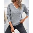 thumbnail image 4 of Women V Neck Sweaters Pullover Cozy Light-Weight Sweaters Long Sleeve Tops Gray S, 4 of 8