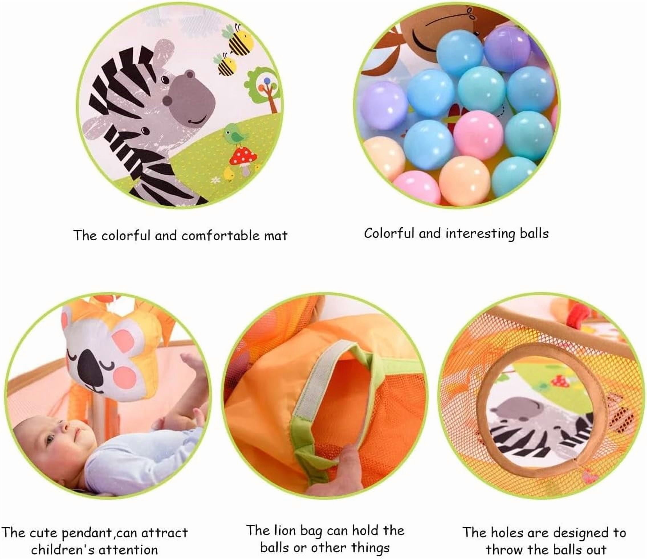 4-in-1 Baby Play Gym Mat - Infant Activity Center with Ball Pit, Tummy Time Play Mat & Safe Mesh for Ages 0-3 | Includes 4 Hanging Toys & 30 Balls | Soft, Washable, & Easy to Store