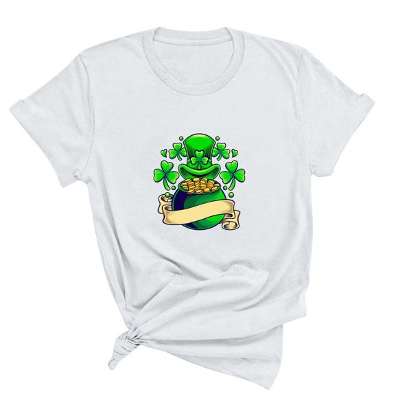 Saint Patricks Day Shirt Women's Fashion Saint Patrick Printed Round Neck Short Sleeves Casual T-Shirt Top St. Patricks Day Shirts for Women