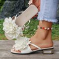 thumbnail image 5 of Women's Floral Block Heels Square Toe Elegant Dressy Slide Sandals Wedding Party Date Night Heel Sandals White 6.5(38), 5 of 6