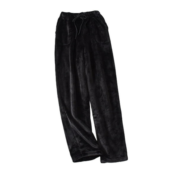 SWSMCLT Men's Soft Pajamas Pant Fleece Elastic Waist Sleep Pants Fuzzy Pj Bottoms Flannel Straight Leg Winter Baggy Lounge Black Large