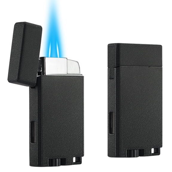 Haillai 2 Pack Double Jet Flame Butane Torch Lighter, Adjustable and Refillable. Sold Without Gas. Black