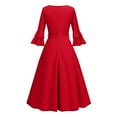 thumbnail image 4 of Summer Dresses For Women 2025 Plus Size, Formal Wedding Guest Dress Elegant Bell Sleeve Cocktail Party Church Midi Evening Dress Mother Of Groom Nude Dress Work Denim Dresses (XXL, Red) ZMTing, 4 of 4