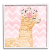 Stupell Industries Chevron Patterned Alpaca Blooms Graphic Art White Framed Art Print Wall Art, Design by ND Art