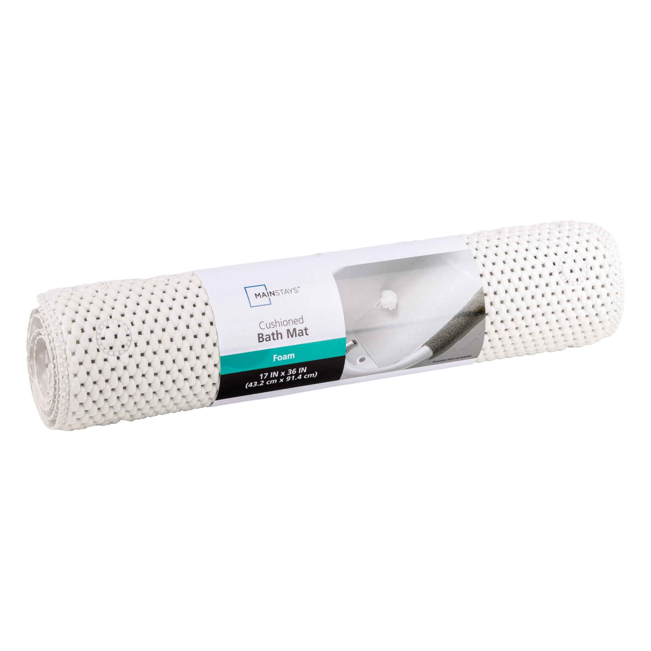 Mainstays 17" x 36" Cushioned Foam Bathtub Mat with Suction Cups, White