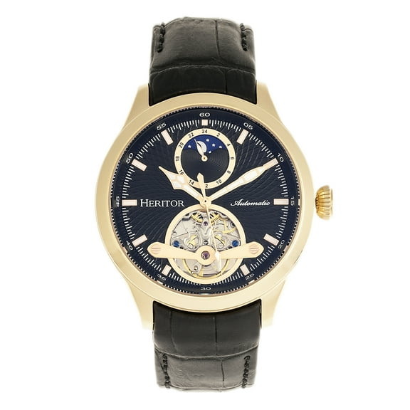 Heritor Automatic Gregory Semi-Skeleton Leather-Band Watch - Gold/Black