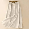thumbnail image 2 of Women's Loose Elastic Waist Cotton Linen Skirts Embroidery Floral A-Line Flowy Summer Casual Skirt Beige L, 2 of 9