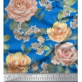 thumbnail image 1 of Soimoi Cotton Voile Fabric Leaves & Rose Flower Printed Craft Fabric by the Yard 56 Inch Wide, 1 of 3
