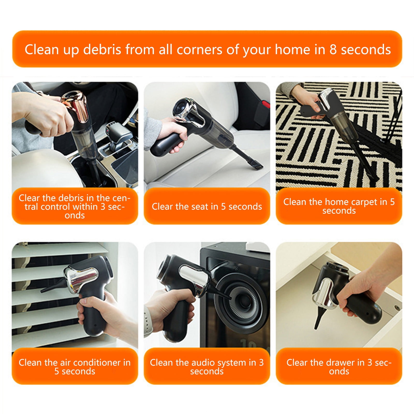 Portable Cordless Foldable 15000PA High Power Mini Vacuum Cleaner, 4-in-1 Compressed Duster & Air Blower & Pump, Hand Held Vacuum, Brushless Motor, for Car, Home, Office, Pet, Campin (White)
