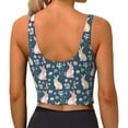 thumbnail image 3 of Haiem Cute Rabbit Floral Pattern Womens Sports Bra - U Neck Padded Low Impact Yoga Bra Workout Crop Top Gym Moisture-Wicking Workout Vest -, 3 of 9