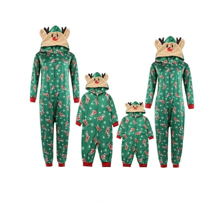 

Viworld Matching Family Christmas Pajamas Set Hoodie Pajamas Reindeer Jumpsuit Holiday Pjs One Piece Hooded Sleepwear