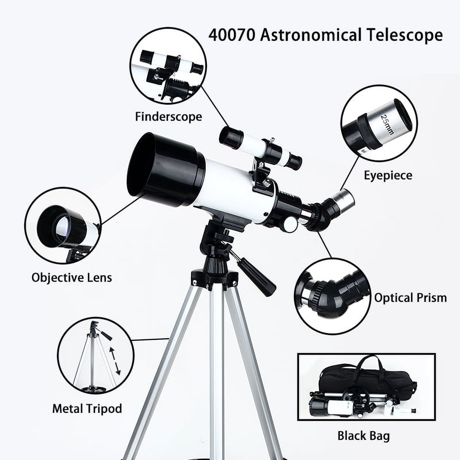 SUGIFT Telescope for Kids and Beginners 70mm Aperture 400mm AZ Mount Telescope with Tripod, Silver - image 4 of 7