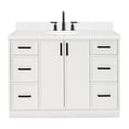 thumbnail image 2 of Ariel Kelly 48 Inch Single Oval Sink Bathroom Vanity With Carrara White Quartz Countertop 1.5 Inch Edge In White, 2 of 12