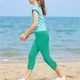 thumbnail image 2 of lcziwo Lightning Prime Sales! Girls Cropped Yoga Leggings Stretchy High Elastic Waist Tights Kids Summer Workout Lace Trim Legging Capri Pants Green 6 Years, 2 of 9