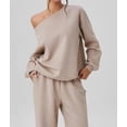 thumbnail image 4 of Women'S 2 Piece Outfits Off the Shoulder Crop Top Wide Leg Sweatpants Matching Lounge Sets Color M, 4 of 8