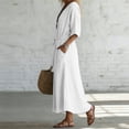 thumbnail image 5 of Uscallm Women Plus Size V Neck 3/4 Sleeve Tie Flowy Boho Maxi Dress Casual Basic Long Travel Dresses, White XL, 5 of 6