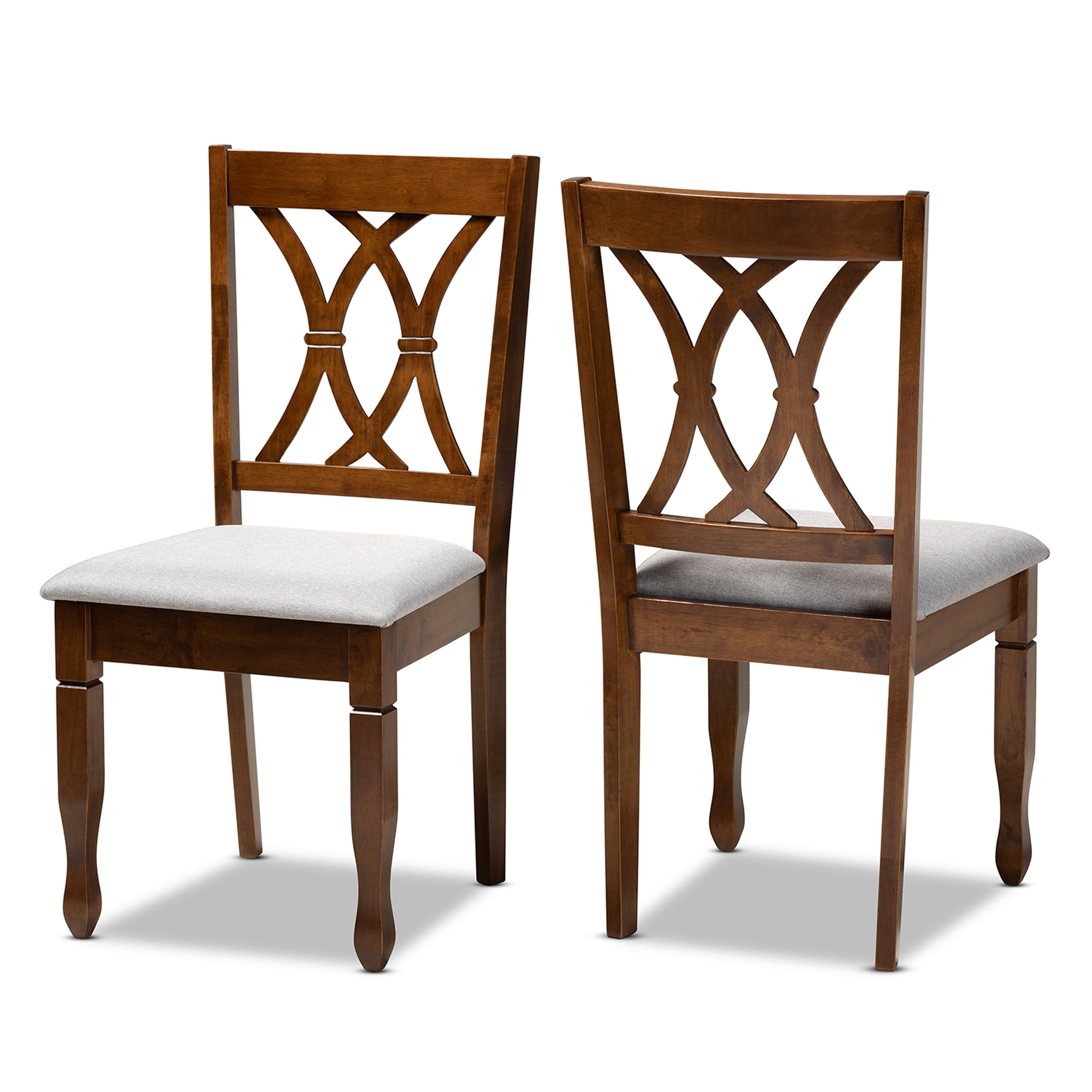 Baxton Studio Augustine Modern and Contemporary Grey Fabric Upholstered and Walnut Brown Finished Wood 2-Piece Dining Chair Set