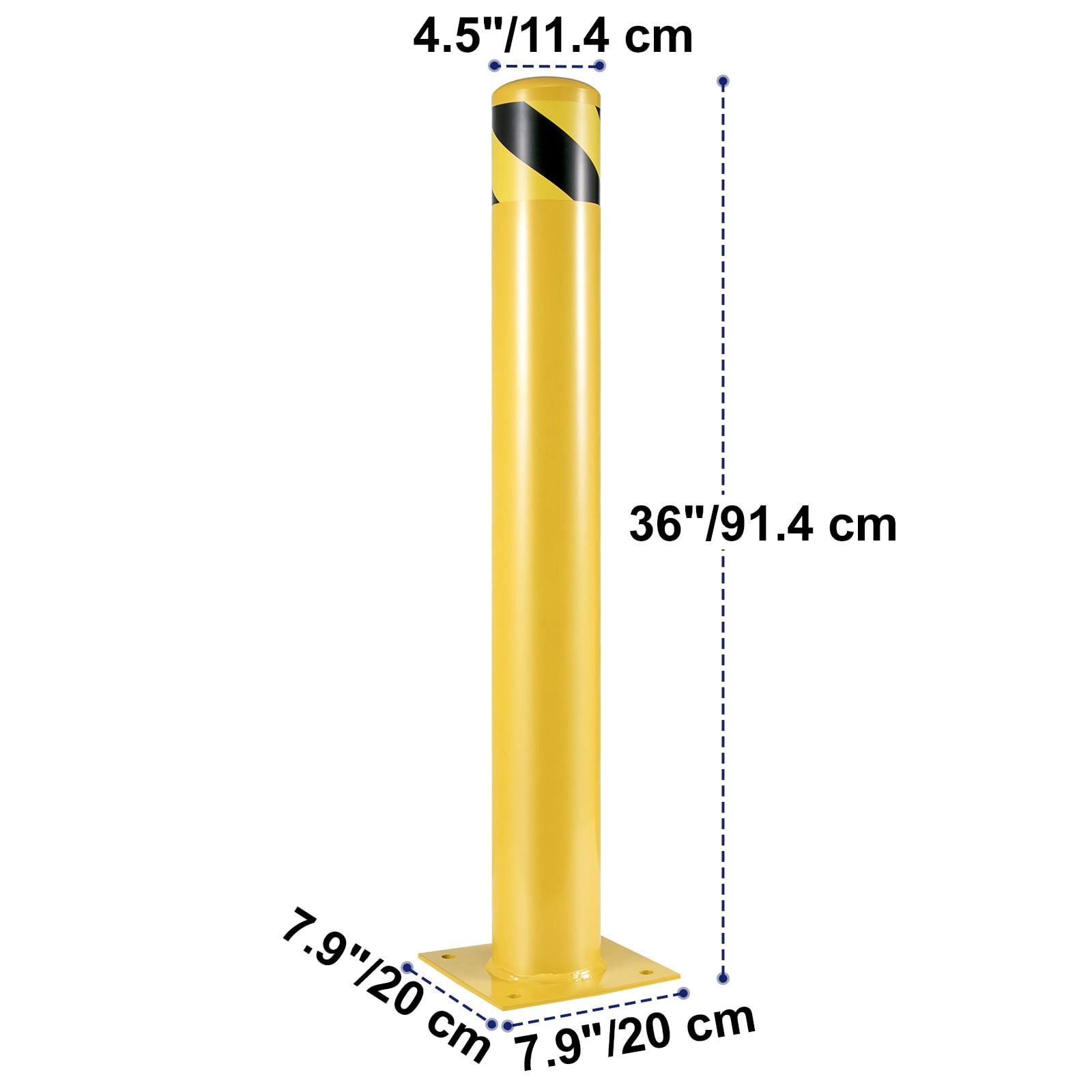 Safety Bollard Safety Barrier Bollard 4-1/2" OD 36" Height Yellow Powder Coat Pipe Steel Safety Barrier with 4 Free Anchor Bolts for Traffic-Sensitive Area