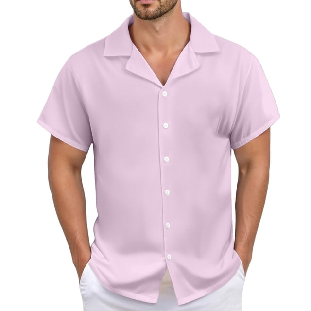 Men's Casual Linen Shirt - Cuban Collar, Button Down, Breathable Material, Perfect for Summer & Vacation
