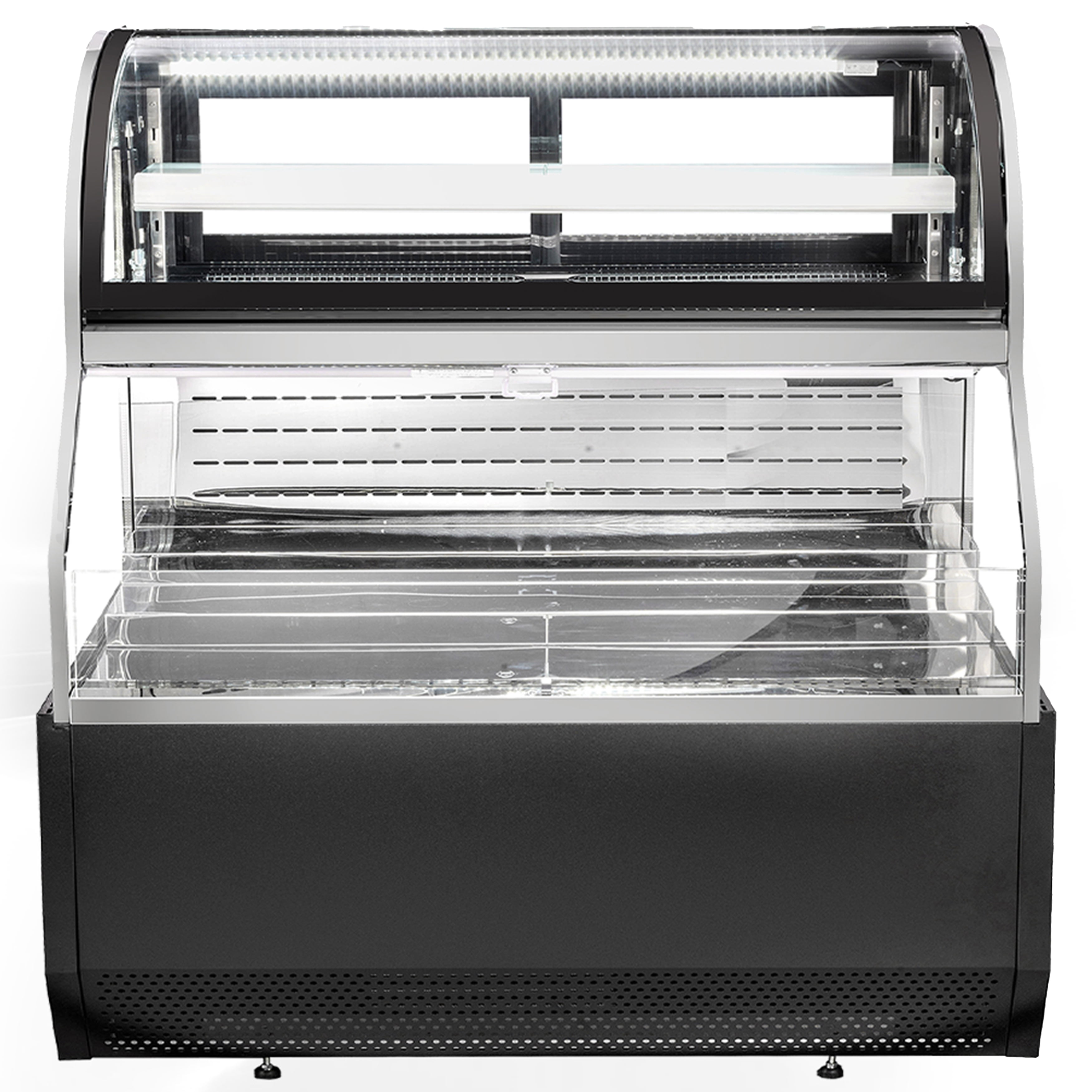 NSF 60 in. Commercial Open Air Refrigerator 20 Cu.Ft. Refrigerated Curved Glass Door Bakery Display Case Double Deck Deli Meat Show Case