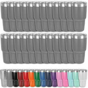Clear Water Home Goods - Pack of 24 Bulk - 30 oz. Tumblers 18/8 Stainless Steel Double Wall Vacuum Insulated Water Bottle and Travel Coffee Mug Cups with Clear Lid, Powder Coated - Dark Gray