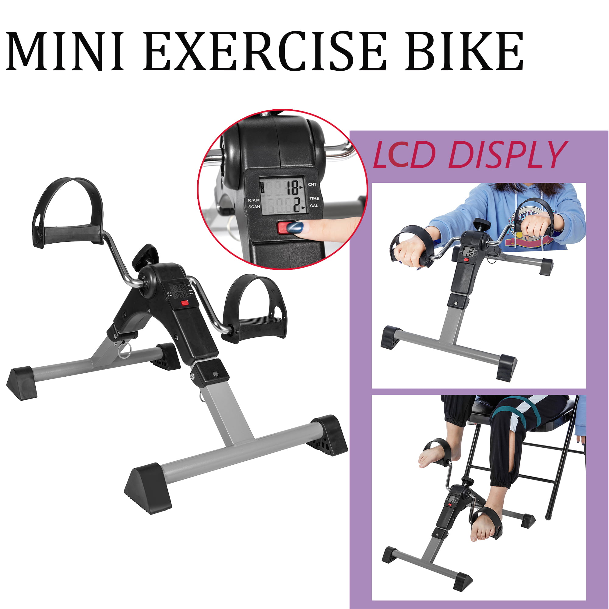 MINI Exercise Bike Folding Pedal Arm Leg Adjustable Resistance Cardio Trainer 