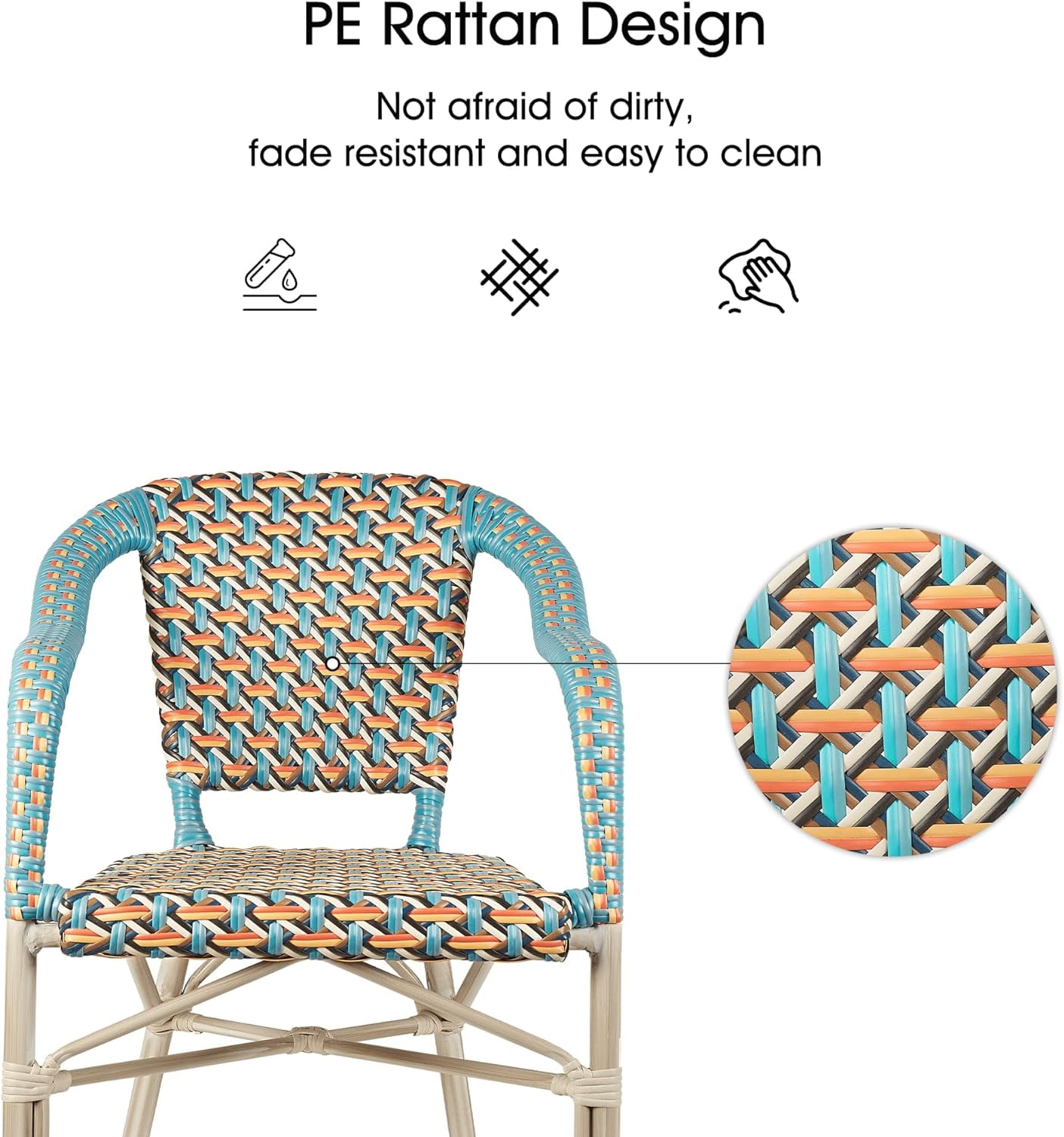 PURPLE LEAF Dining Chair Set of 2 Outdoor Dining Chairs French Hand-Woven Wicker White Print Finish Armchairs for Patio Porch Garden Indoor, Colorful