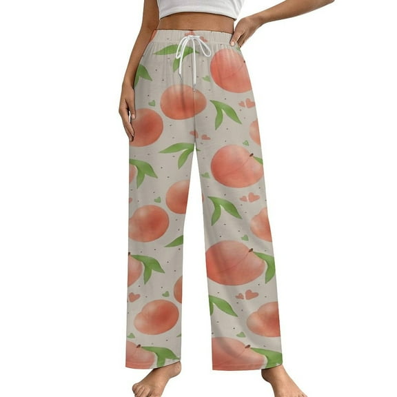 Hand Drawn Peach Pattern Women's Pajamas Pajama Pants Women's Sleepwear Lounge Sleep Bottoms Stretch with Pockets