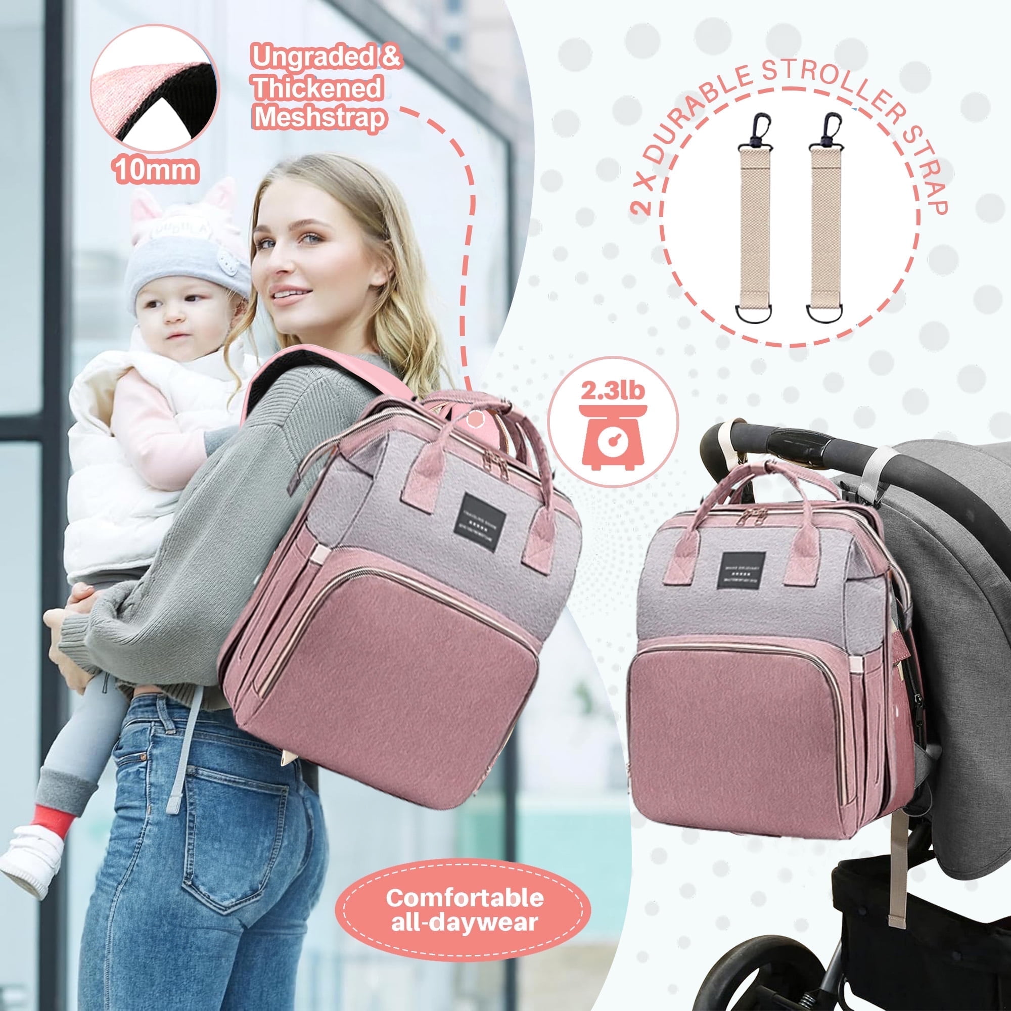 Anoak Baby Diaper Bag Backpack with Changing Station, Large Capacity Baby Bag, Waterproof Travel Backpack with USB Charging Port, Stroller Straps , Baby Shower Gifts