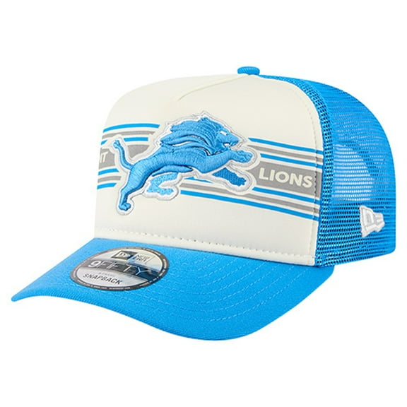 Men's New Era Cream/Blue Detroit Lions Banner A-Frame 9FIFTY Trucker Snapback Hat